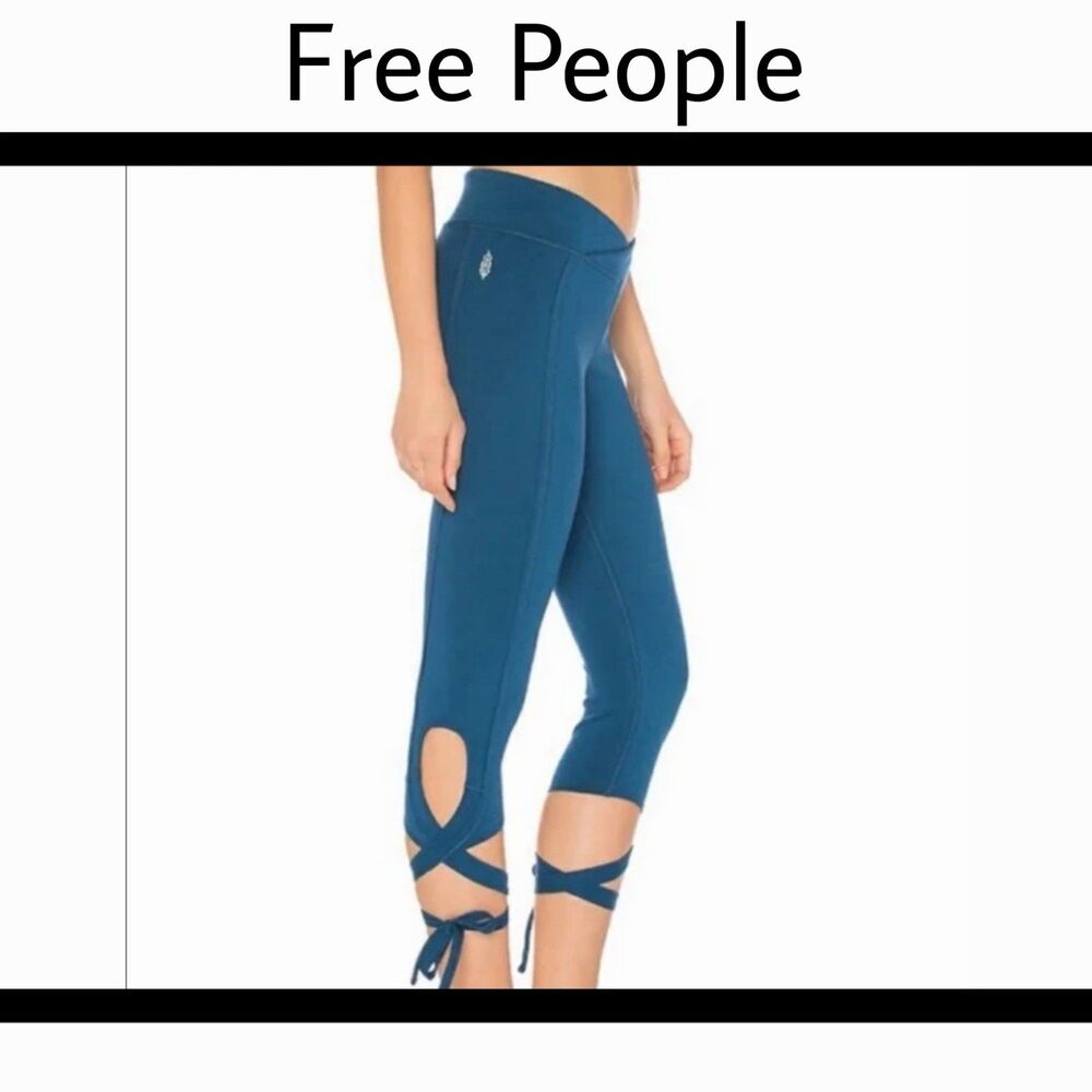 Free People Movement Pants Women’s XS Blue Turnout Leggings Low Rise Tie Leg